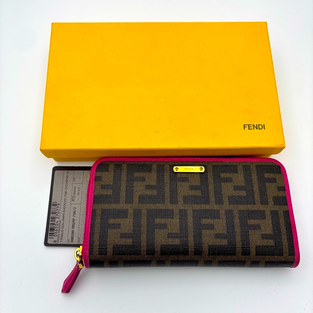 Fendi Zucca Khaki Canvas Zip AroundWallet | comes with box and Authenticity card